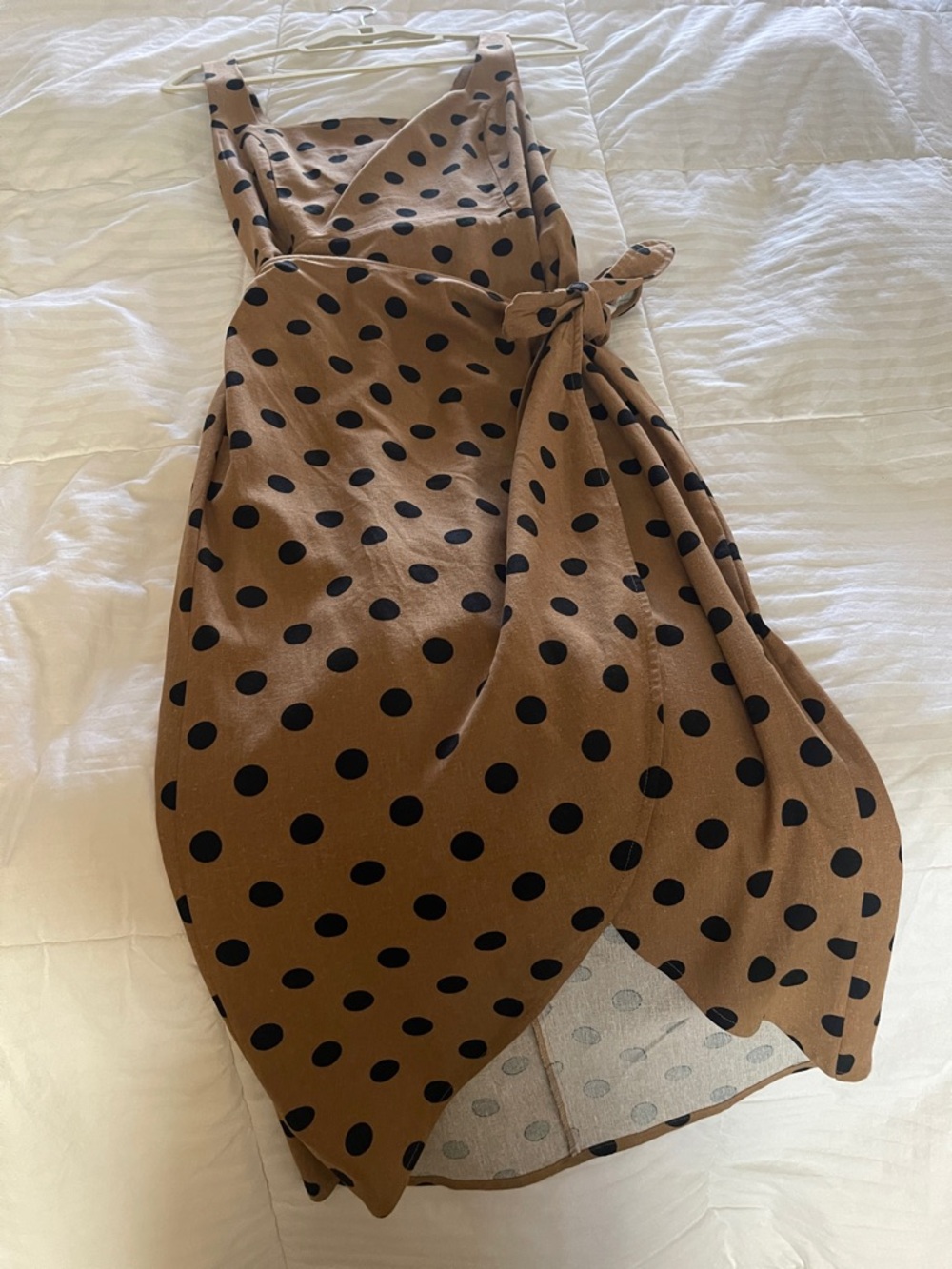 Brown Polka Dot Wrap Dress with Black Dots